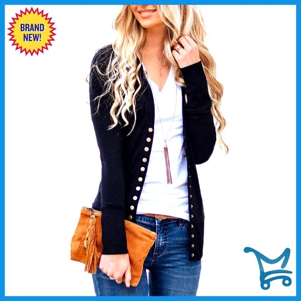 Lightweight Long Sleeve Cardigan Open Front Button Down Soft Knit Classic Chic